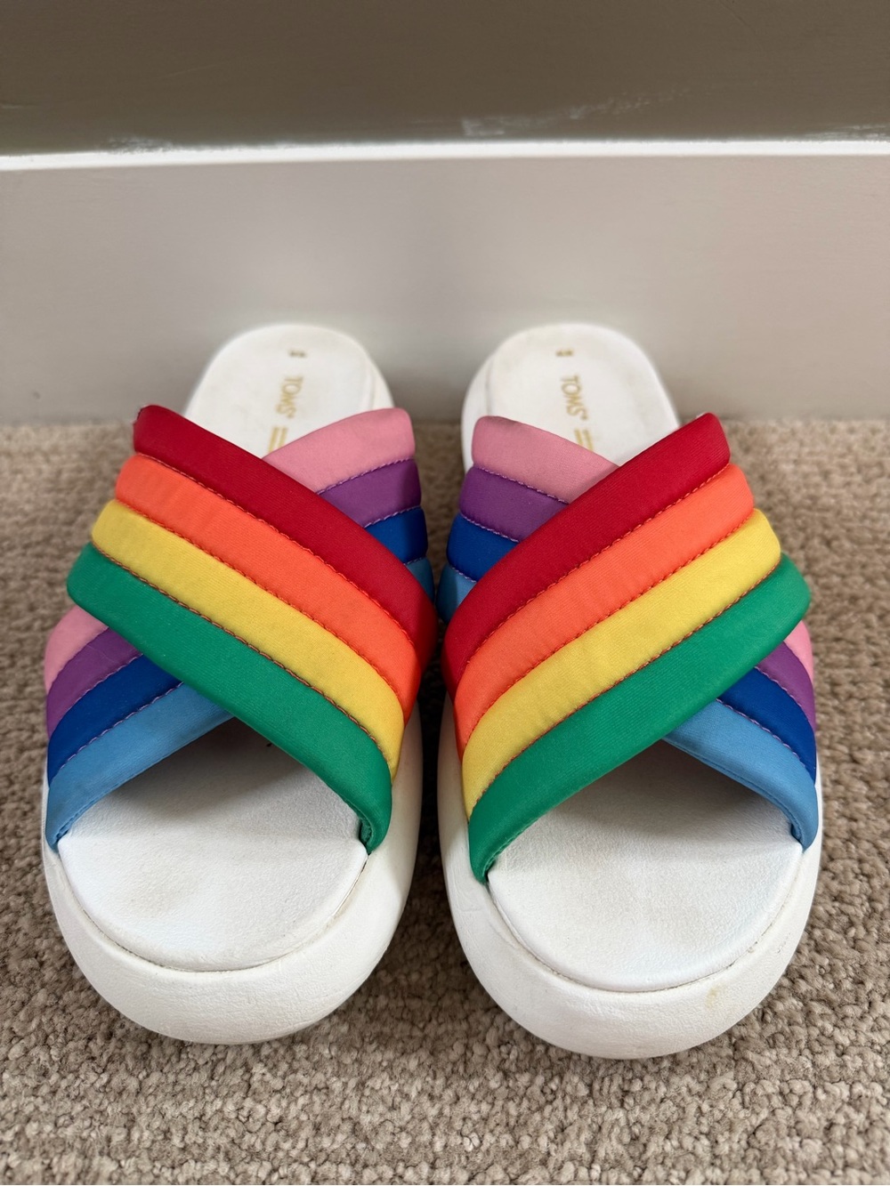 TOMS Alpargata Mallow Crossover Rainbow Platform Slide Sandals Women’s 10